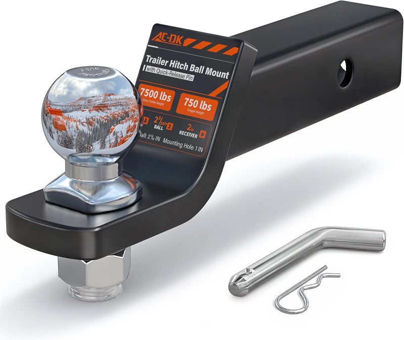 AC-DK Trailer Hitch Ball Mount for 2 inch Receiver,2 inch Drop Hitch,Tow Hitch with 2-5/16 inch Ball and Hitch Pin,7,500 lbs Capacity Ball Hitch, 750lbs Tongue Weight - Image 1